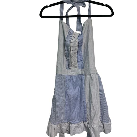 Liz Alig Ethically and Sustainable Apron White and Blue Stripe Ruffled Front - Picture 1 of 6
